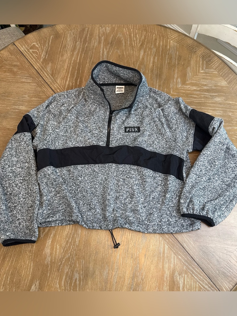 PINK Victoria's Secret Gray and Black Half-Zip Pullover cropped